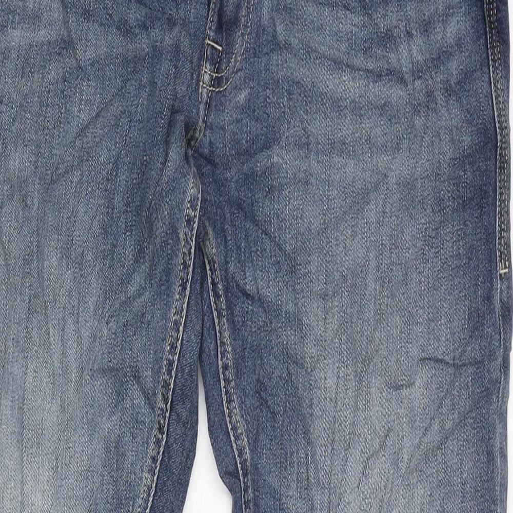 Marks and Spencer Mens Blue Cotton Blend Straight Jeans Size 32 in L33 in Regular Zip