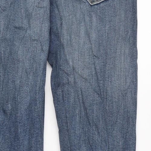 Marks and Spencer Mens Blue Cotton Blend Straight Jeans Size 32 in L33 in Regular Zip