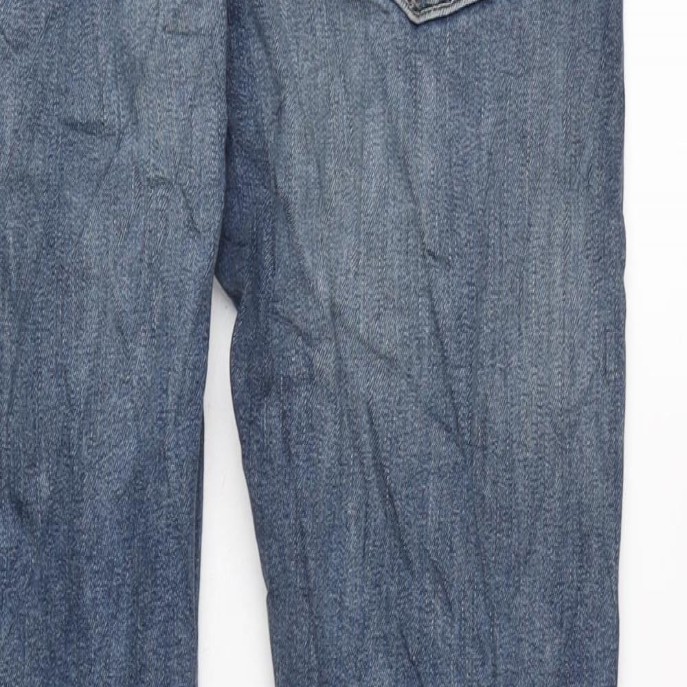 Marks and Spencer Mens Blue Cotton Blend Straight Jeans Size 32 in L33 in Regular Zip