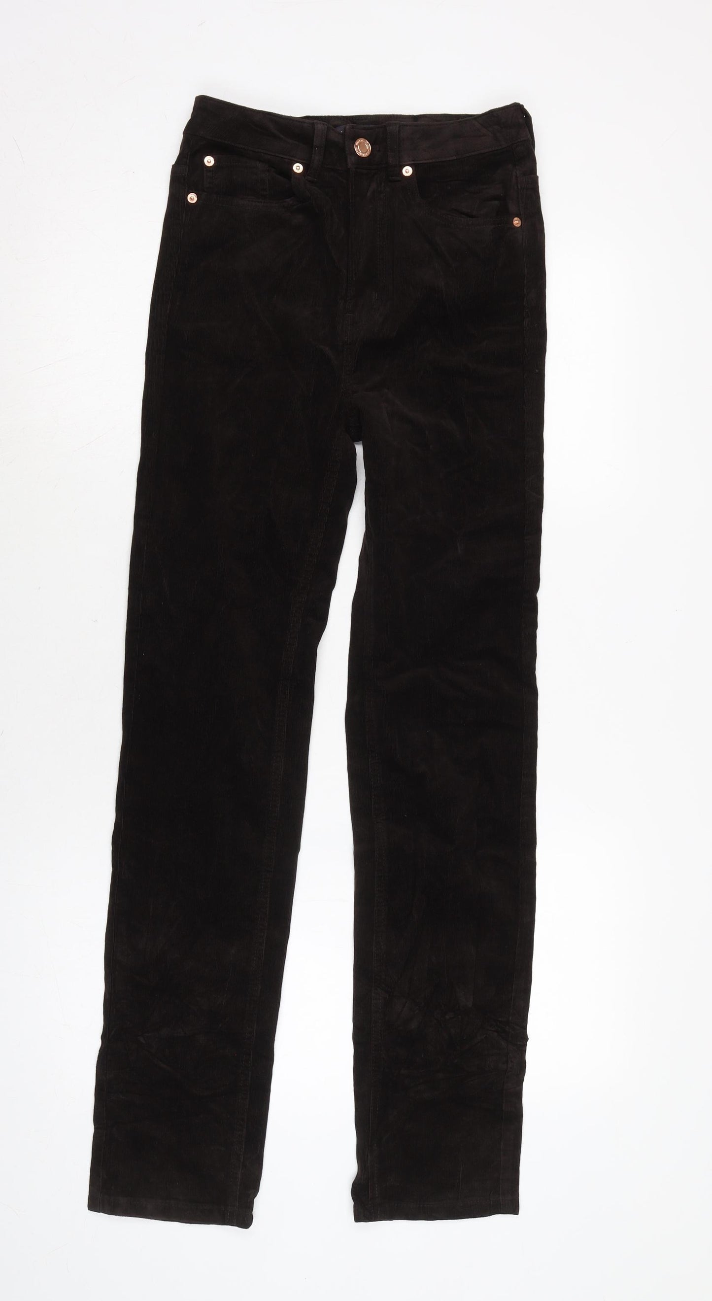 Marks and Spencer Womens Brown Cotton Trousers Size 6 L31 in Regular Zip