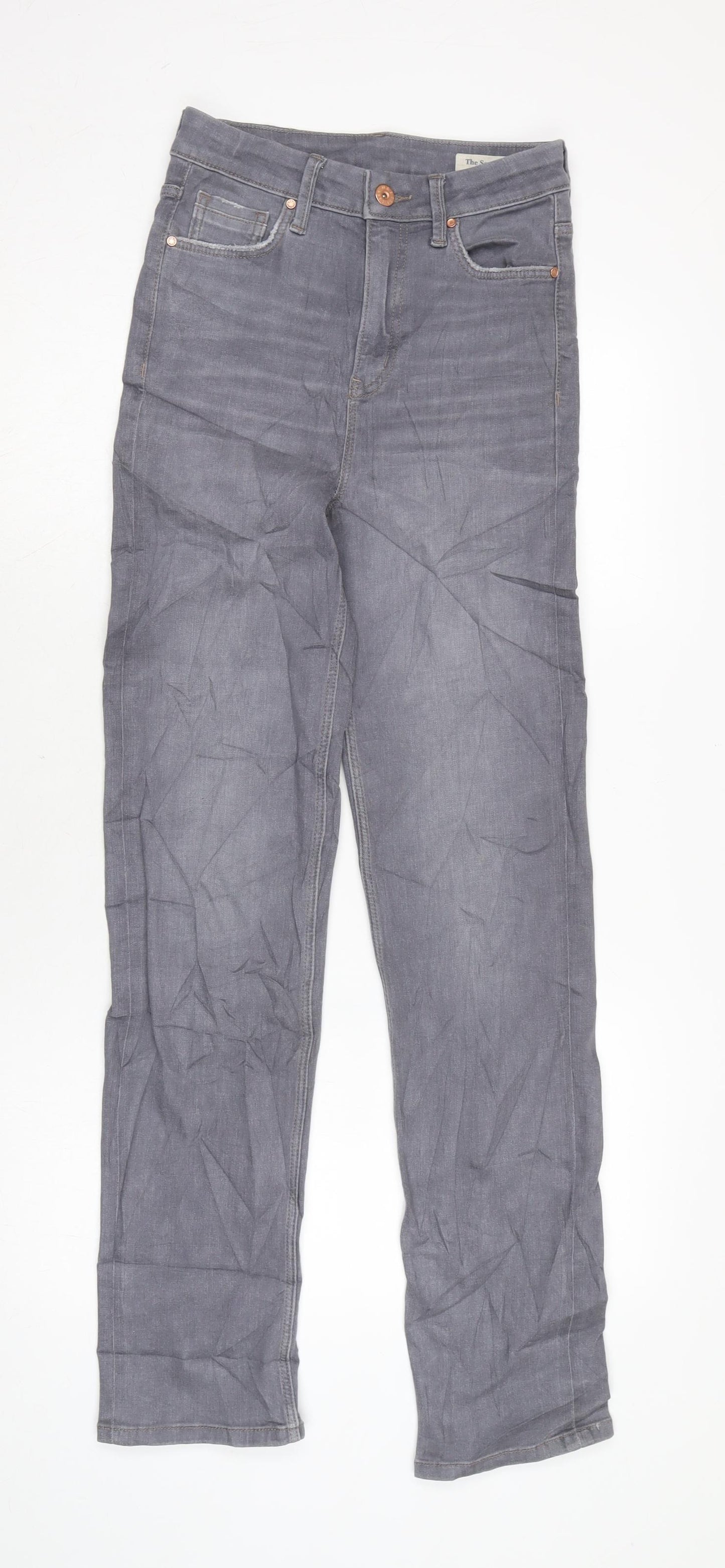 Marks and Spencer Womens Grey Cotton Blend Straight Jeans Size 8 L32 in Regular Zip
