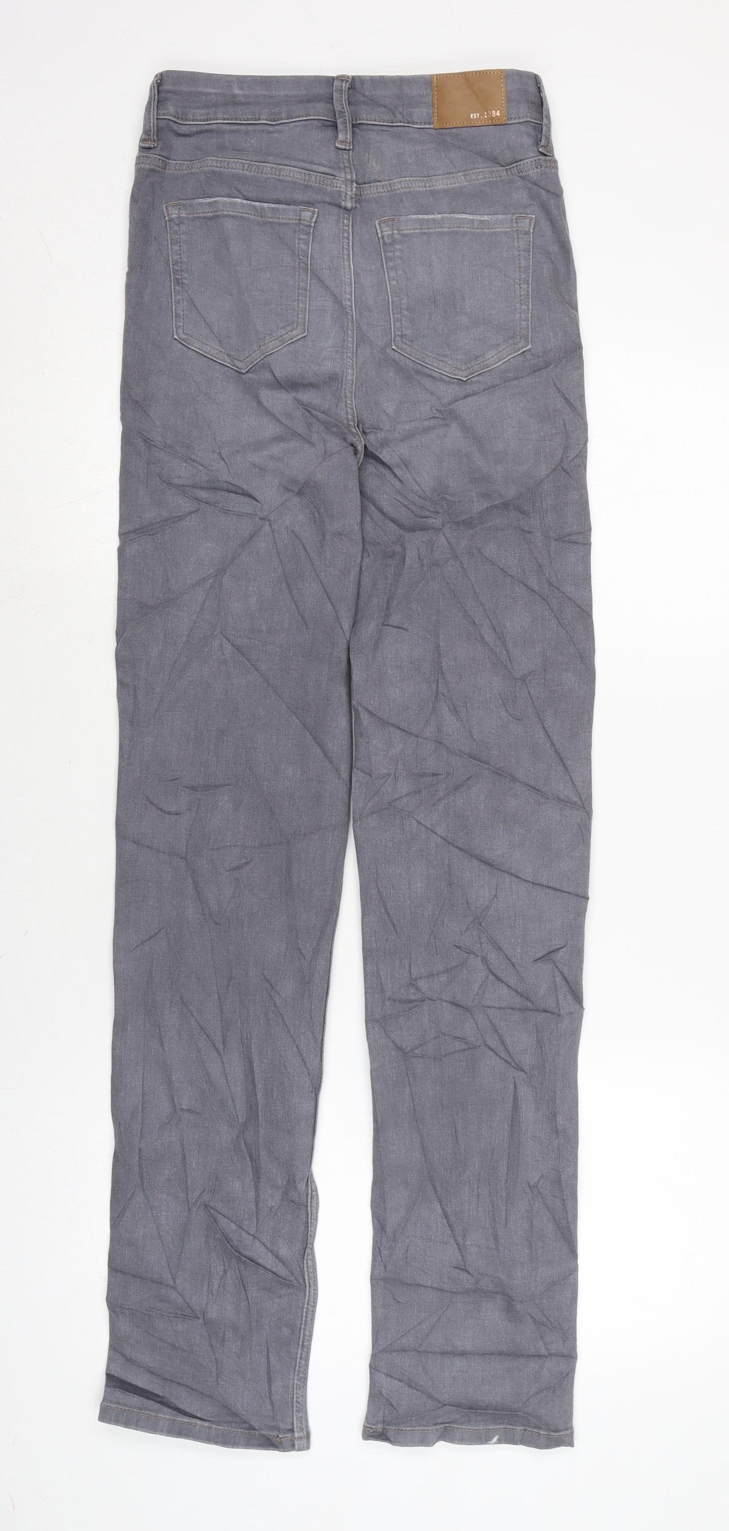 Marks and Spencer Womens Grey Cotton Blend Straight Jeans Size 8 L32 in Regular Zip