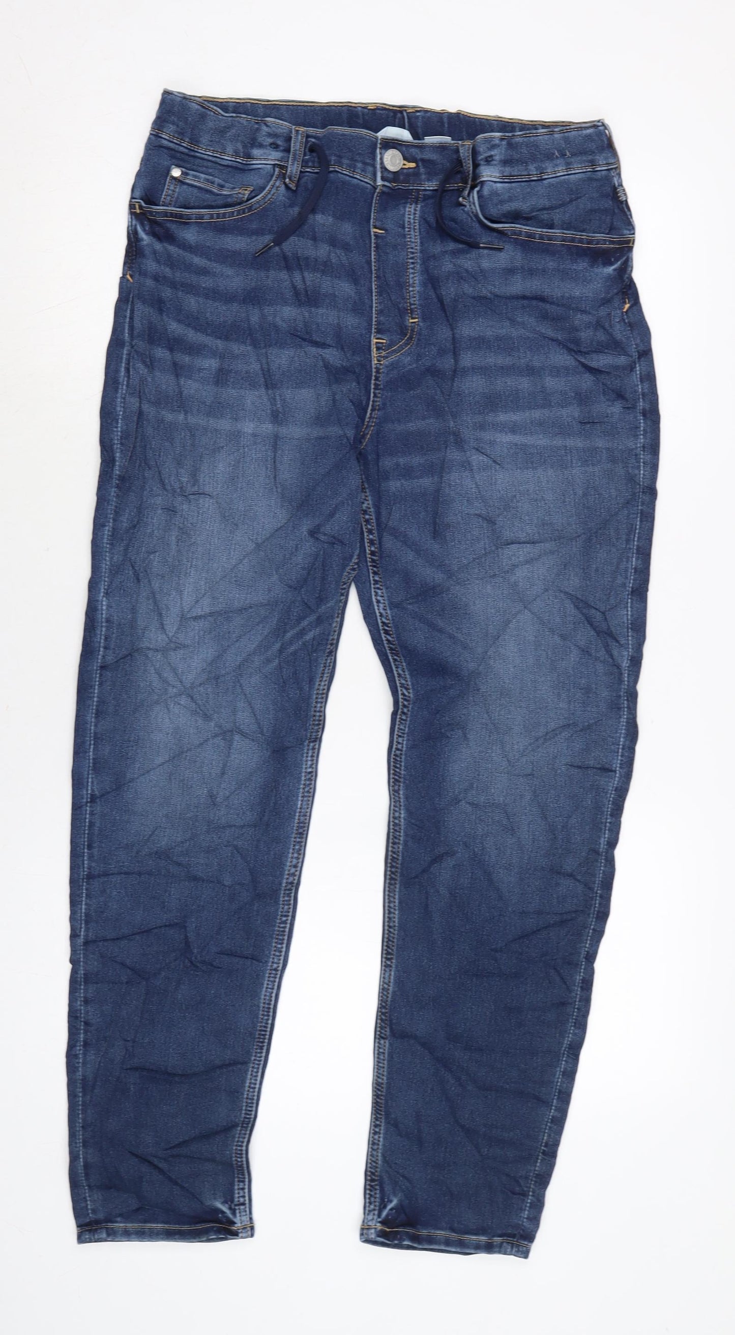 H&M Girls Blue Cotton Straight Jeans Size 14 Years L28 in Regular Tie