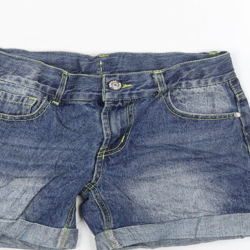 Bienzo Girls Blue Cotton Boyfriend Shorts Size 12 Years Regular Zip