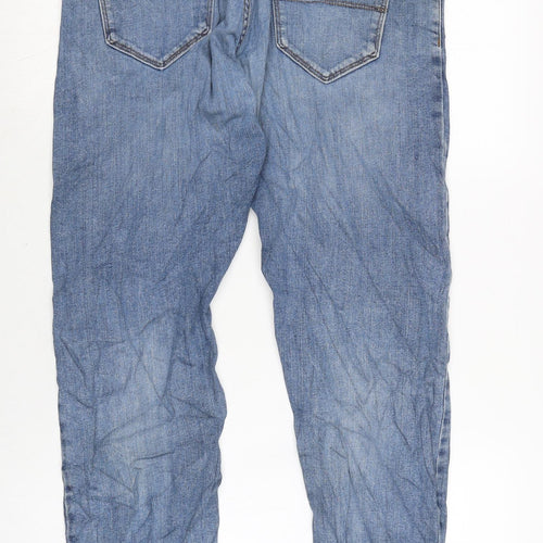 Marks and Spencer Mens Blue Herringbone Cotton Blend Straight Jeans Size 36 in L26 in Regular Zip