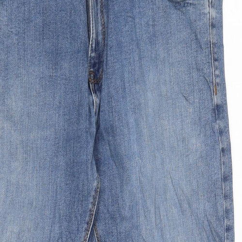 Marks and Spencer Mens Blue Herringbone Cotton Blend Straight Jeans Size 36 in L26 in Regular Zip