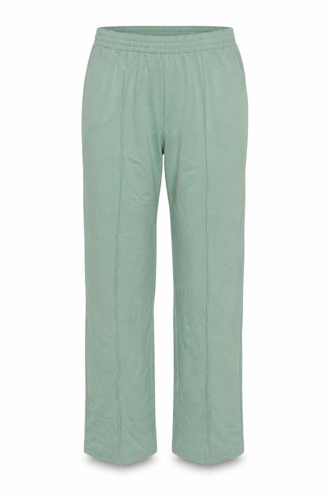 Front view of Damart women’s gold polyester trousers, size UK 12, 24-inch leg regular