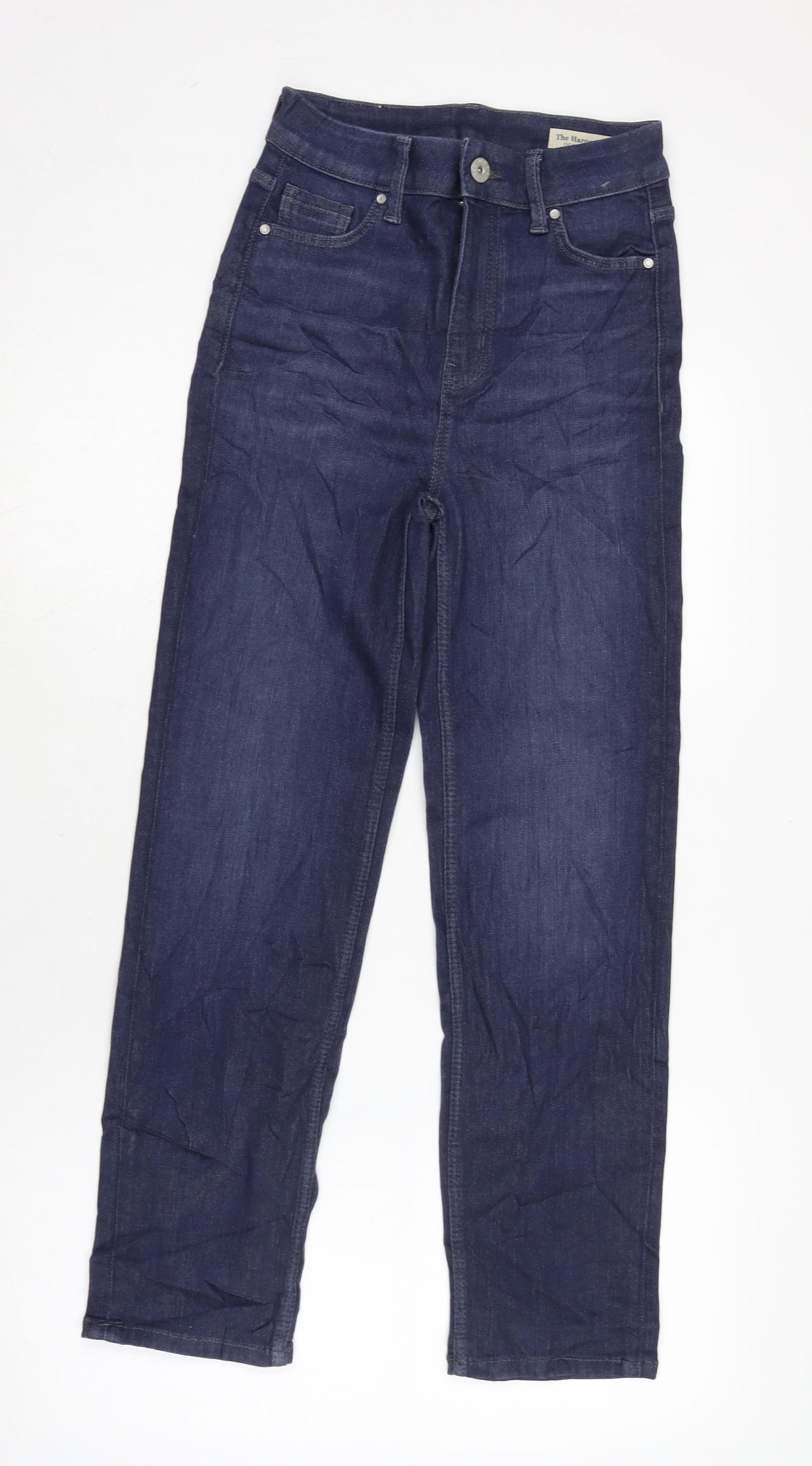 Marks and Spencer Womens Blue Cotton Blend Straight Jeans Size 6 L26 in Regular Tie