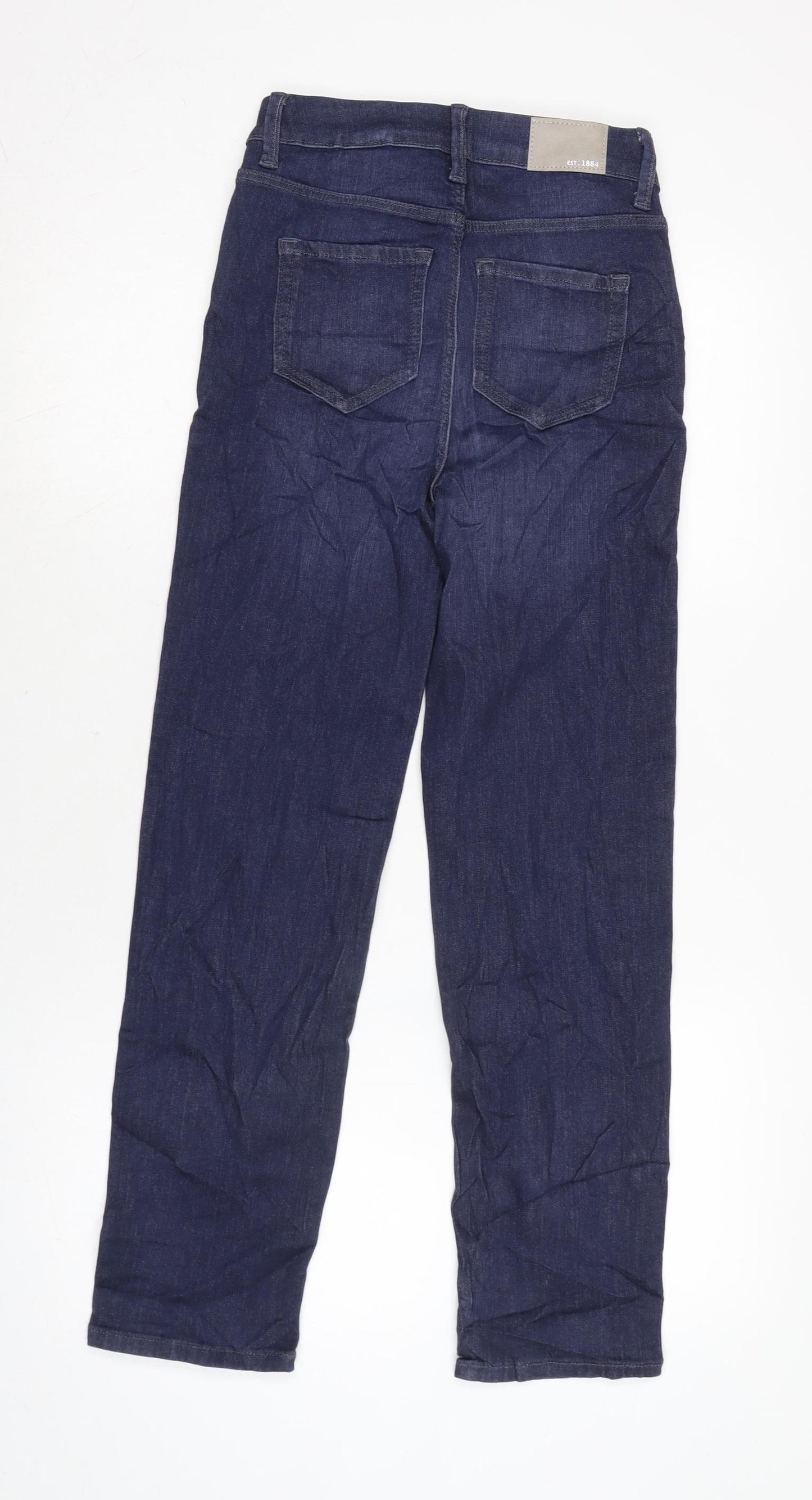 Marks and Spencer Womens Blue Cotton Blend Straight Jeans Size 6 L26 in Regular Tie