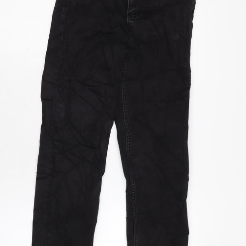 Marks and Spencer Womens Black Cotton Blend Straight Jeans Size 8 L29 in Regular Zip