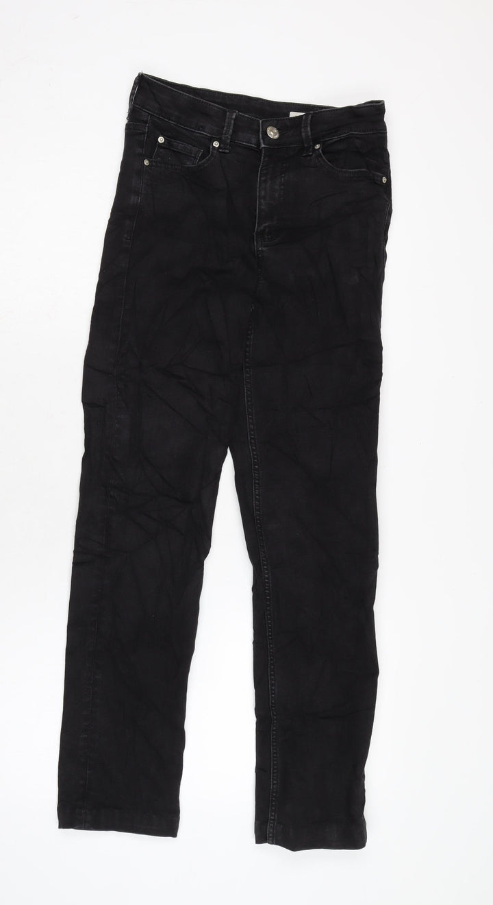 Marks and Spencer Womens Black Cotton Blend Straight Jeans Size 8 L29 in Regular Zip