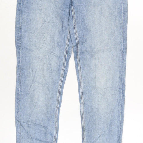 Marks and Spencer Womens Blue Cotton Blend Tapered Jeans Size 8 L29 in Regular Zip - Raw Hem