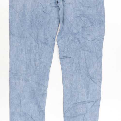 Marks and Spencer Womens Blue Cotton Blend Tapered Jeans Size 8 L29 in Regular Zip - Raw Hem