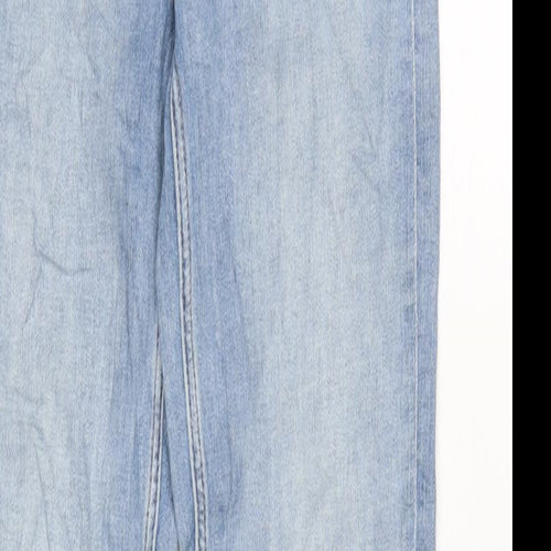 Marks and Spencer Womens Blue Cotton Blend Tapered Jeans Size 8 L29 in Regular Zip - Raw Hem