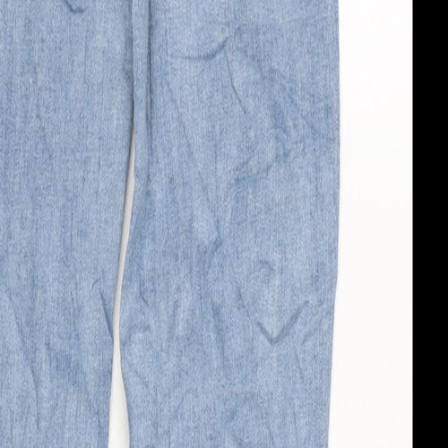 Marks and Spencer Womens Blue Cotton Blend Tapered Jeans Size 8 L29 in Regular Zip - Raw Hem