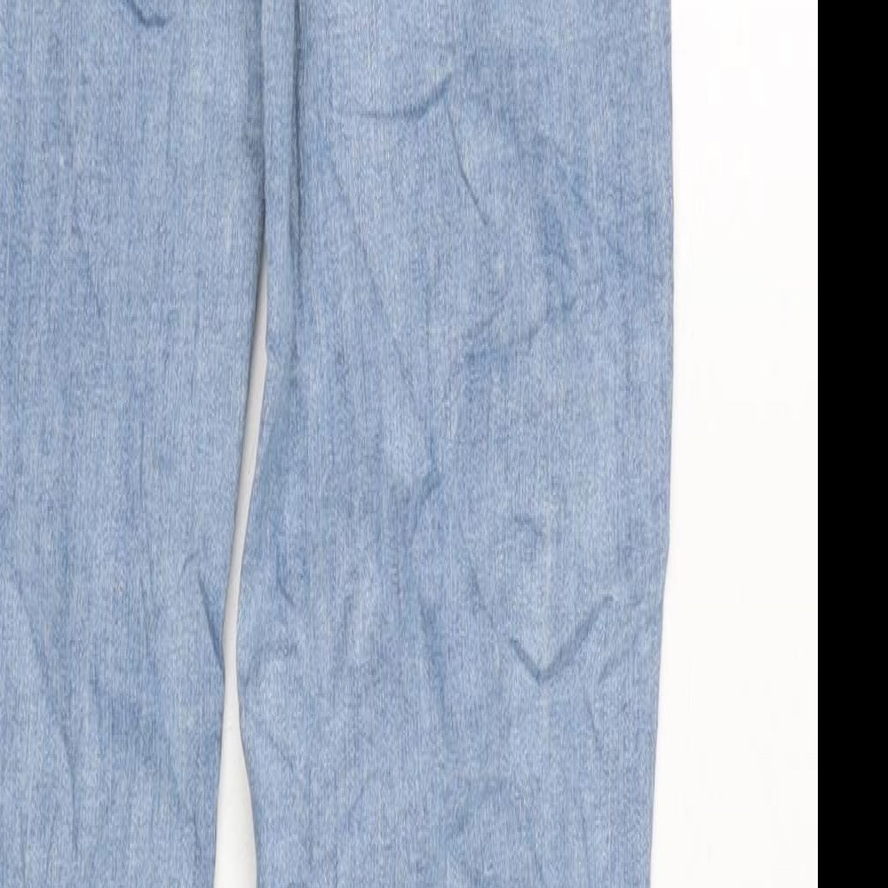 Marks and Spencer Womens Blue Cotton Blend Tapered Jeans Size 8 L29 in Regular Zip - Raw Hem
