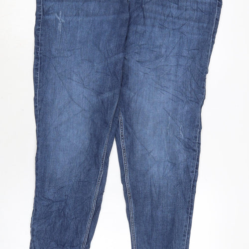 Marks and Spencer Womens Blue Cotton Blend Tapered Jeans Size 20 L29.5 in Regular Zip