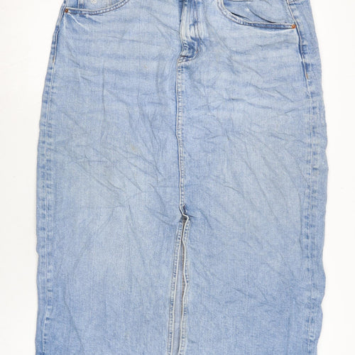 Marks and Spencer Womens Blue Cotton Straight & Pencil Skirt Size 12 Zip