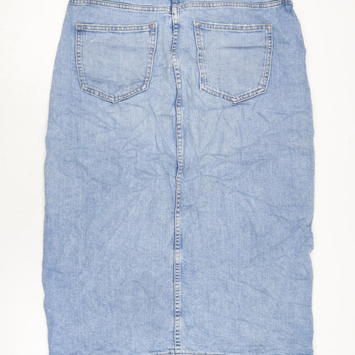 Marks and Spencer Womens Blue Cotton Straight & Pencil Skirt Size 12 Zip