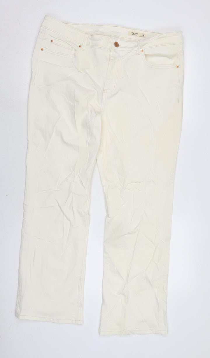 Marks and Spencer Womens Ivory Cotton Blend Flared Jeans Size 18 L28 in Regular Zip