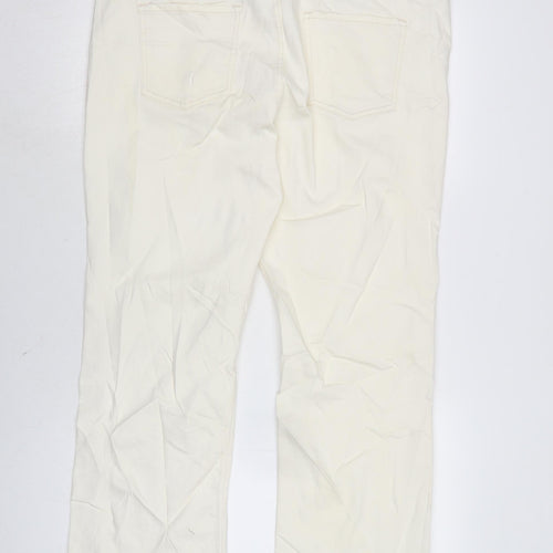Marks and Spencer Womens Ivory Cotton Blend Flared Jeans Size 18 L28 in Regular Zip