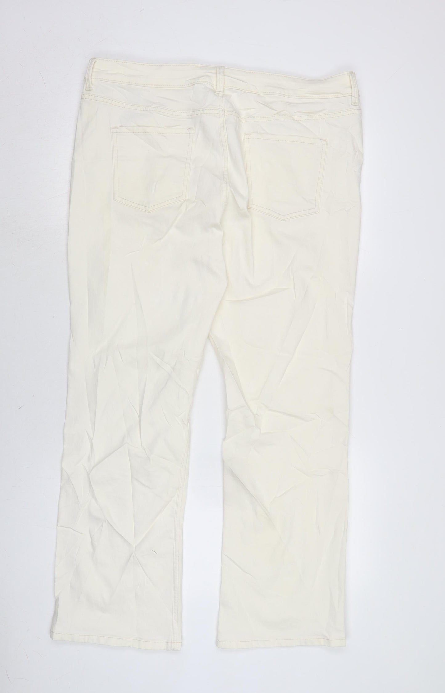 Marks and Spencer Womens Ivory Cotton Blend Flared Jeans Size 18 L28 in Regular Zip