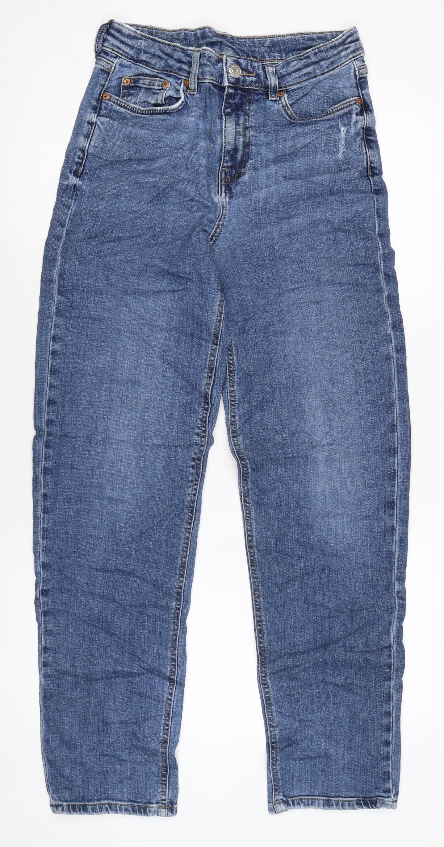 Marks and Spencer Womens Blue Cotton Blend Straight Jeans Size 8 L31 in Regular Zip
