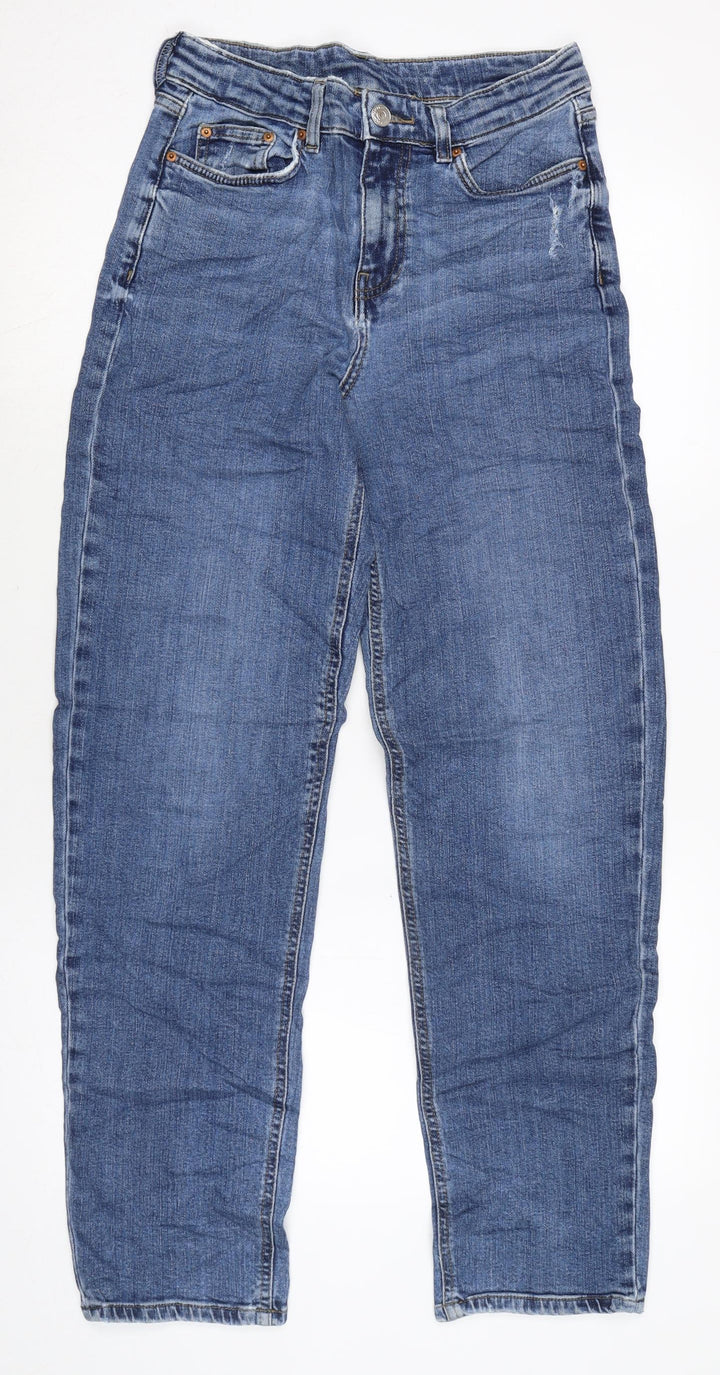 Marks and Spencer Womens Blue Cotton Blend Straight Jeans Size 8 L31 in Regular Zip