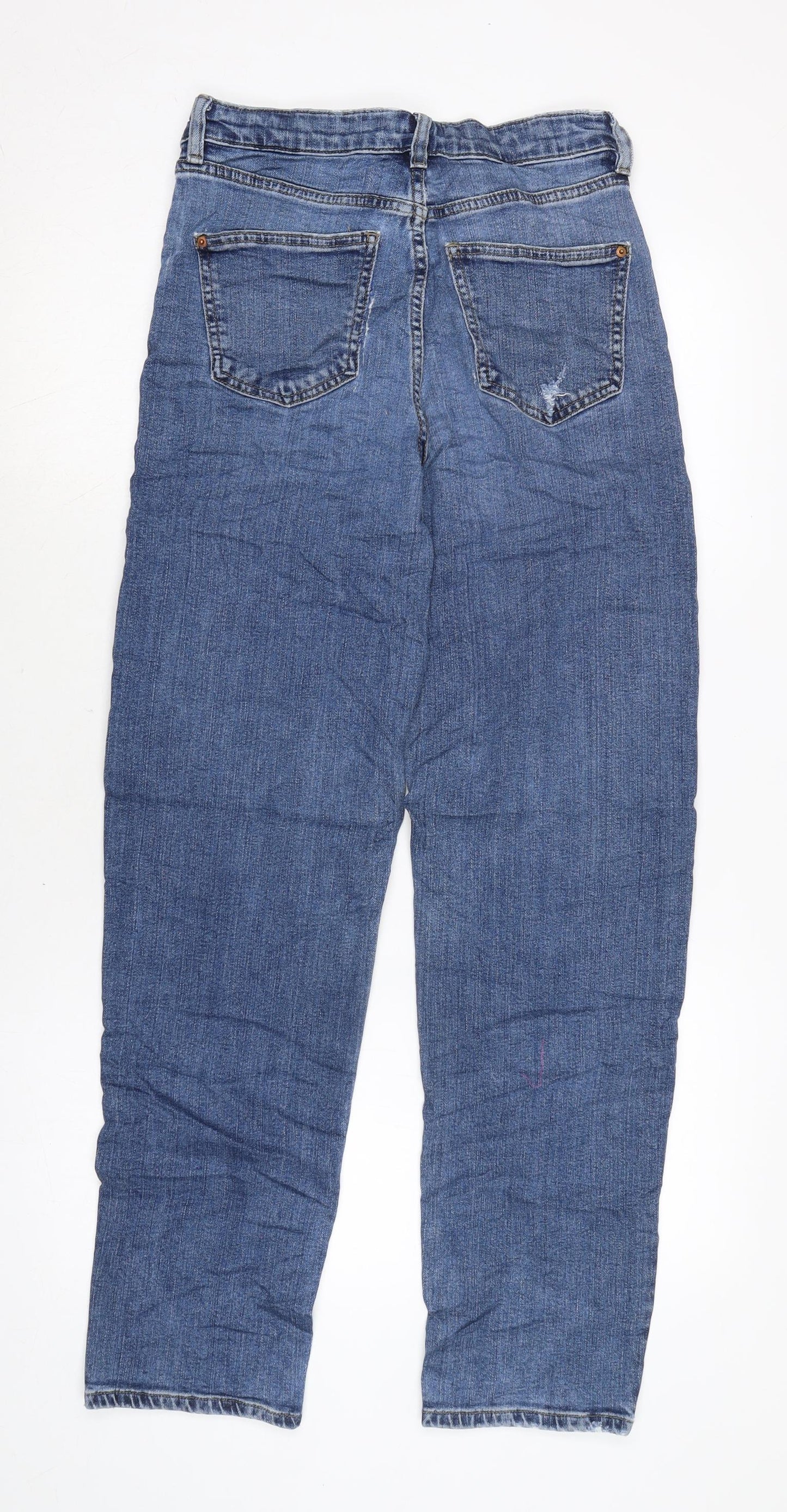Marks and Spencer Womens Blue Cotton Blend Straight Jeans Size 8 L31 in Regular Zip