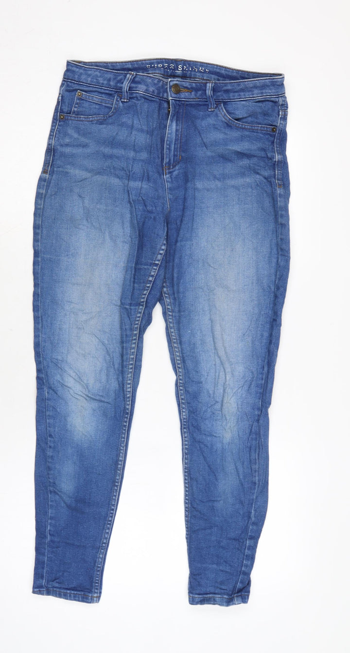 Marks and Spencer Womens Blue Cotton Blend Skinny Jeans Size 12 L27 in Regular Zip