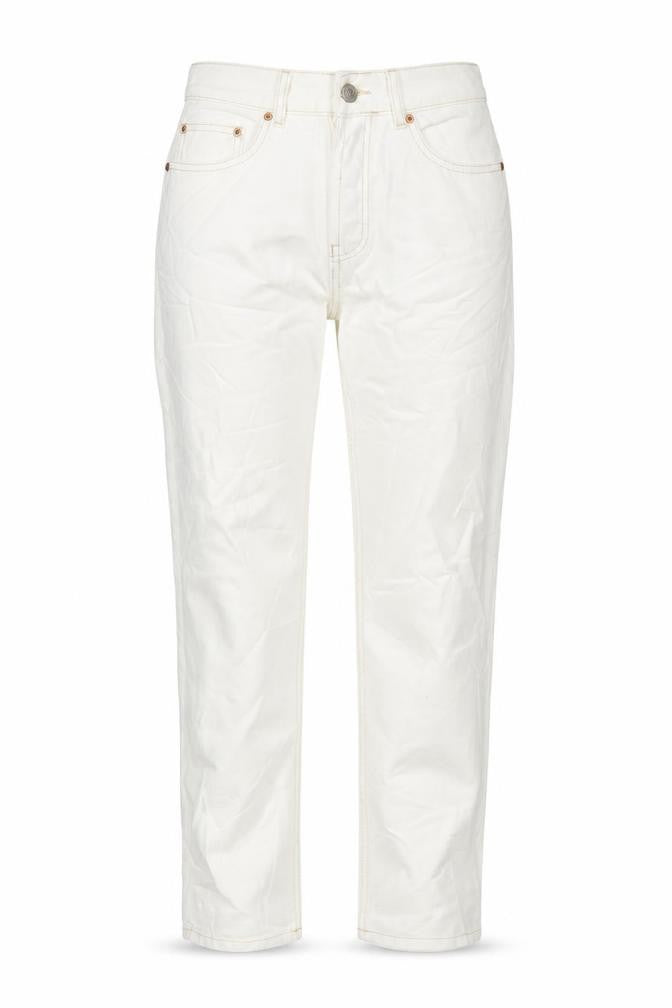 Front view of ASOS women’s ivory cotton straight jeans, size UK 10, 29-inch leg regular button