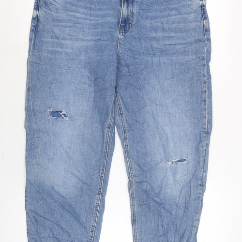 Marks and Spencer Womens Blue Cotton Blend Straight Jeans Size 16 L27 in Regular Zip