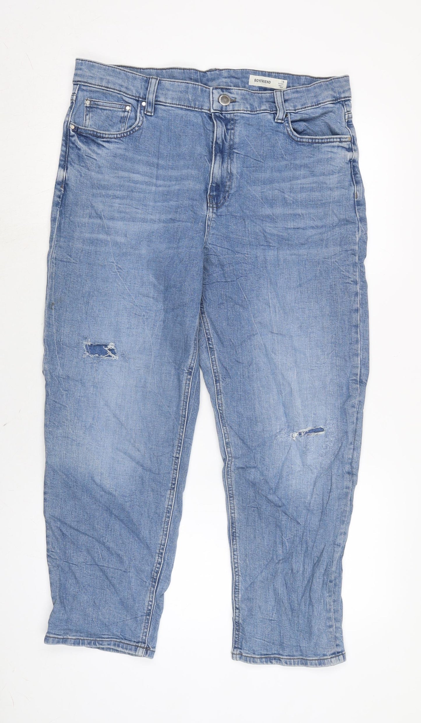 Marks and Spencer Womens Blue Cotton Blend Straight Jeans Size 16 L27 in Regular Zip