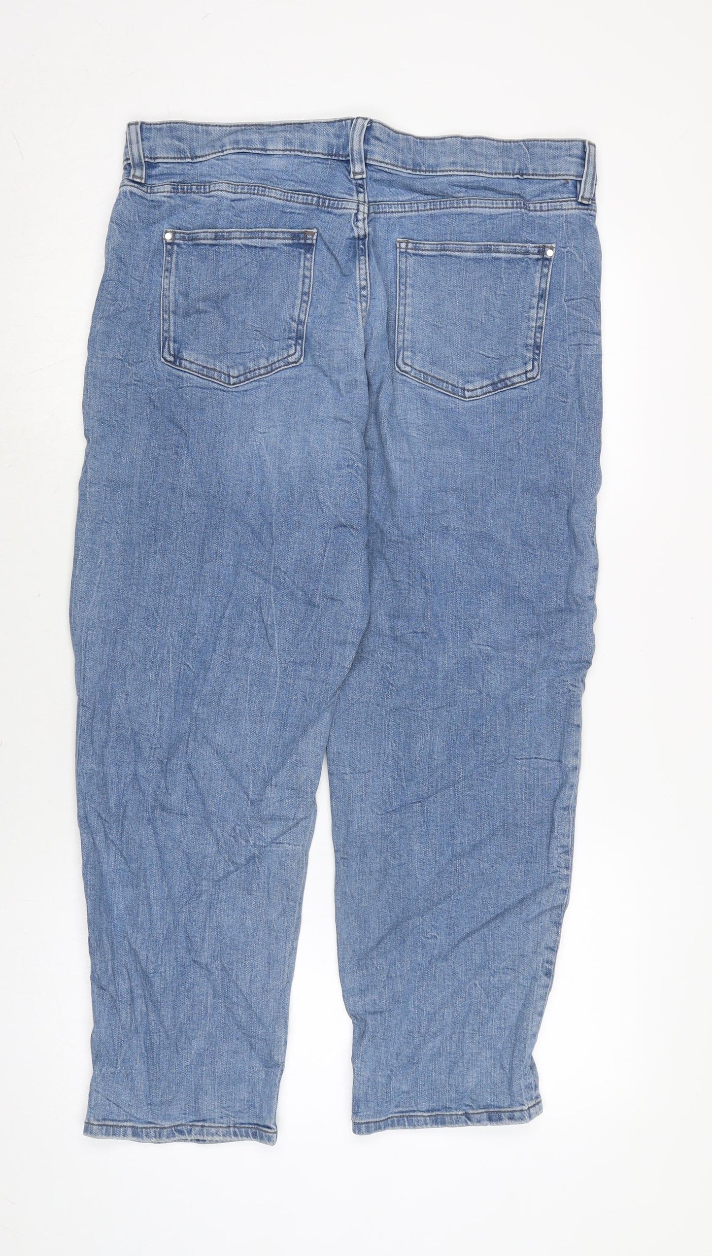 Marks and Spencer Womens Blue Cotton Blend Straight Jeans Size 16 L27 in Regular Zip