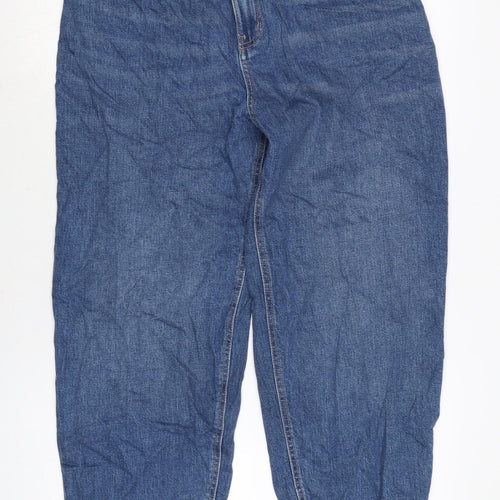 Marks and Spencer Womens Blue Cotton Blend Straight Jeans Size 12 L27 in Regular Zip