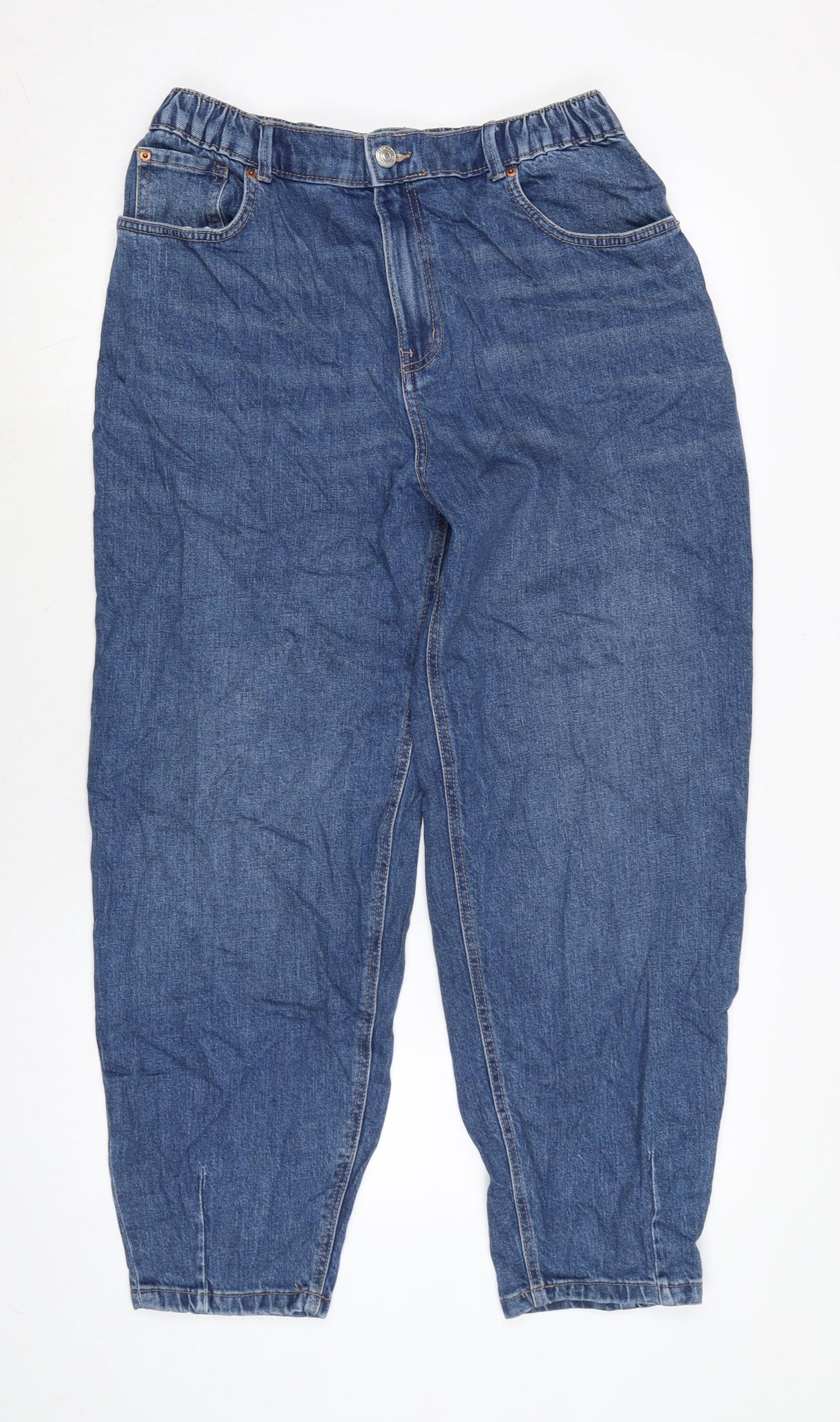 Marks and Spencer Womens Blue Cotton Blend Straight Jeans Size 12 L27 in Regular Zip