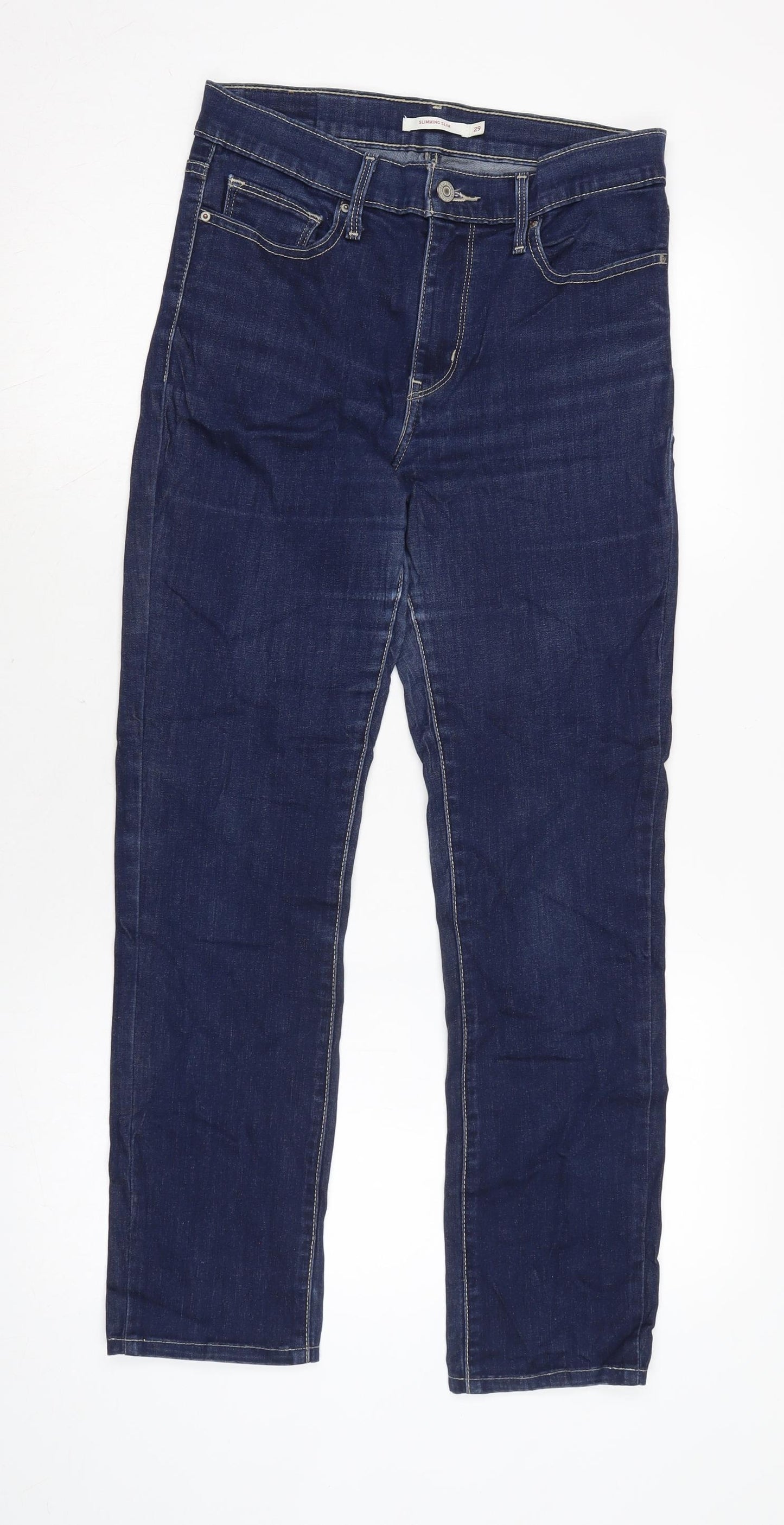 Levis Womens Blue Cotton Blend Straight Jeans Size 10 L28 in Regular Zip
