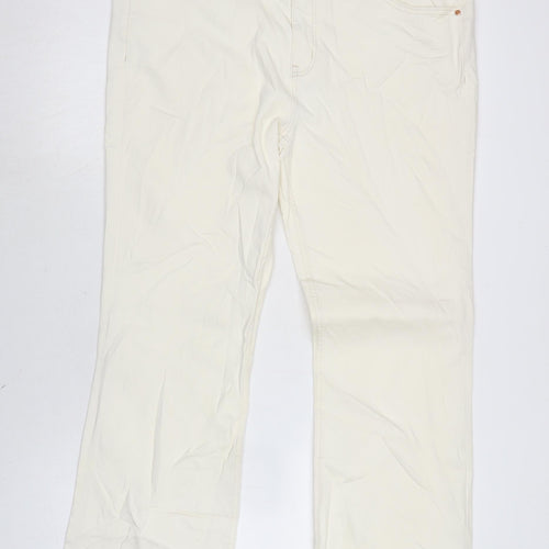 Marks and Spencer Womens Ivory Cotton Blend Bootcut Jeans Size 18 L28 in Regular Zip