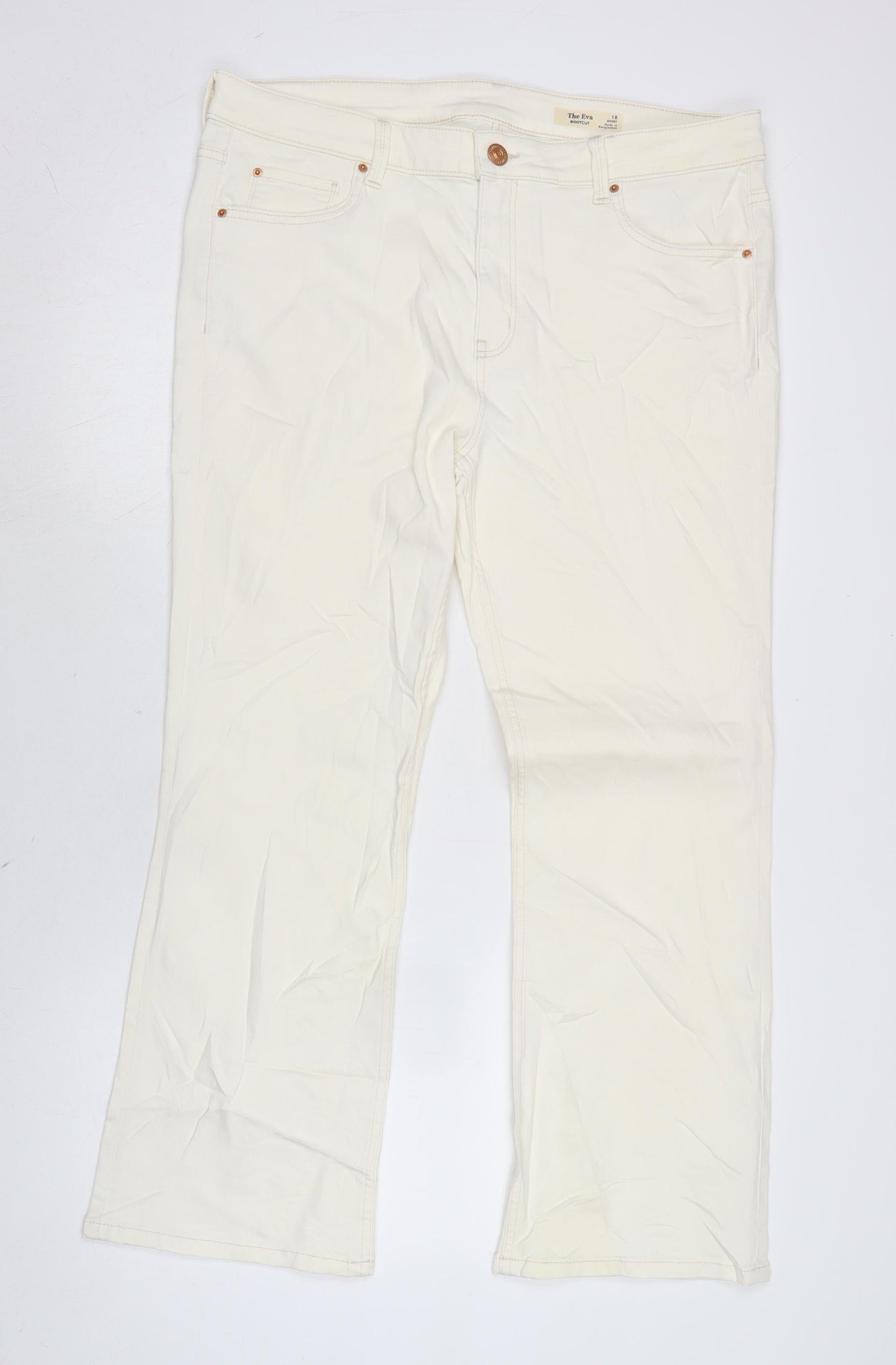 Marks and Spencer Womens Ivory Cotton Blend Bootcut Jeans Size 18 L28 in Regular Zip