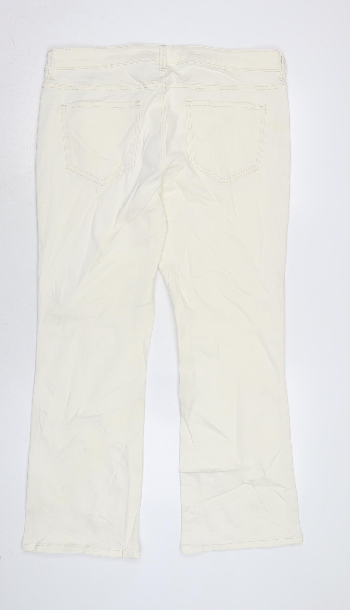 Marks and Spencer Womens Ivory Cotton Blend Bootcut Jeans Size 18 L28 in Regular Zip