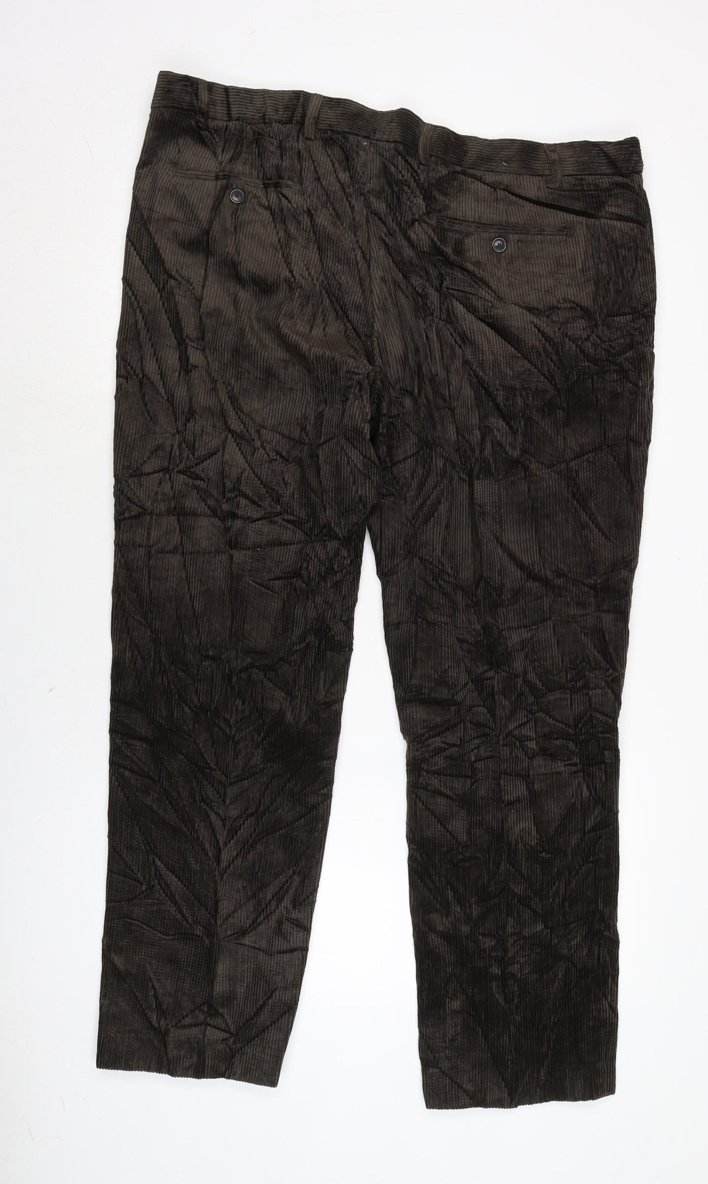 Marks and Spencer Mens Brown Cotton Trousers Size 42 in L31 in Regular Zip