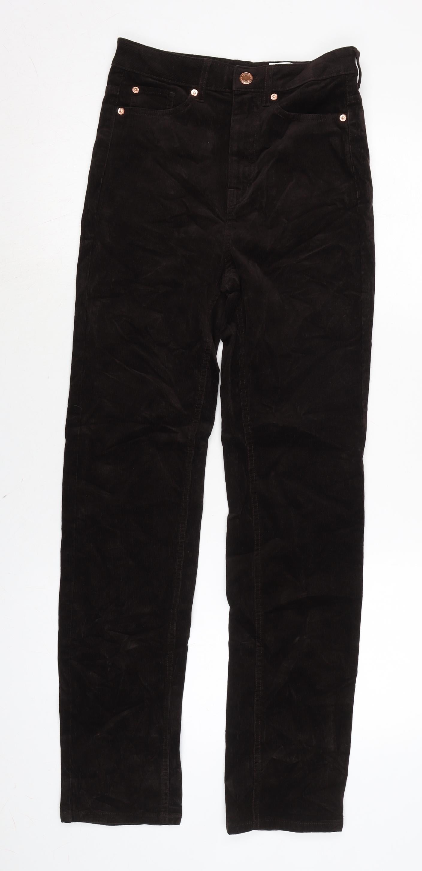 Marks and Spencer Womens Brown Cotton Trousers Size 8 L29 in Regular Zip