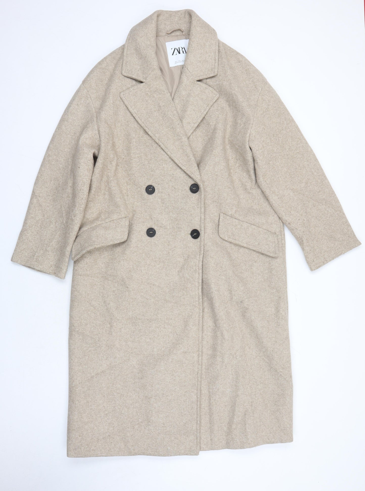 Zara Womens Beige Overcoat Coat Size S