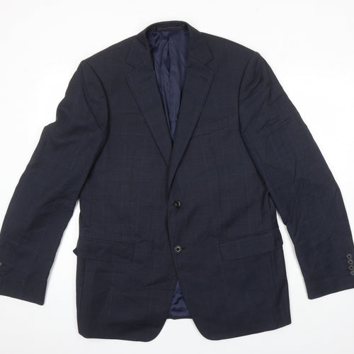 M&S Mens Black Check Wool Jacket Blazer Size 42 Regular