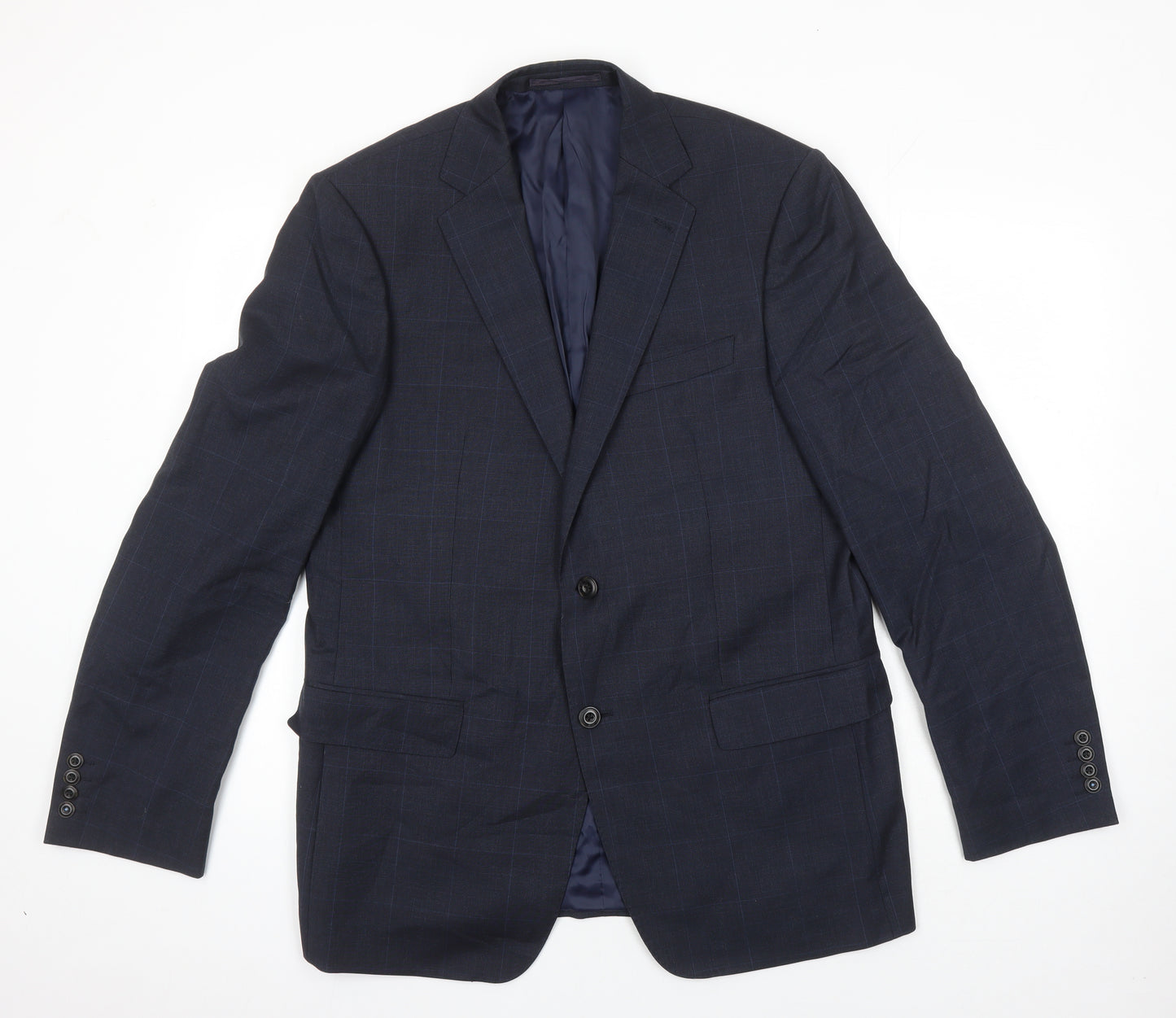 M&S Mens Black Check Wool Jacket Blazer Size 42 Regular