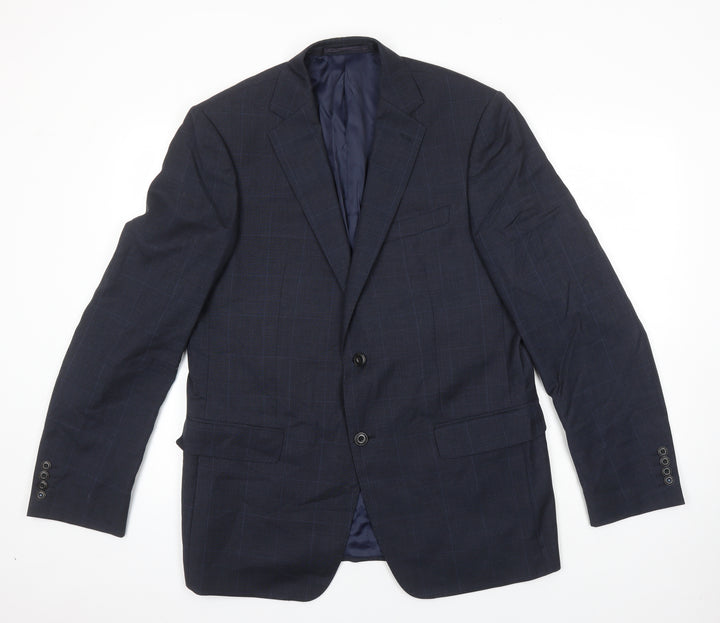 M&S Mens Black Check Wool Jacket Blazer Size 42 Regular
