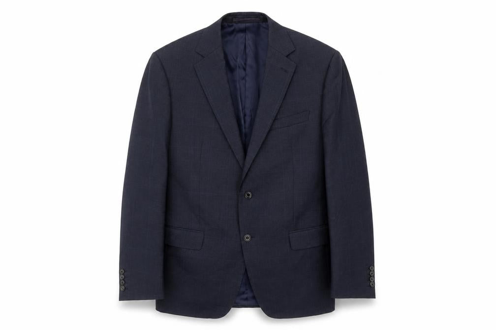 Front view of Marks & Spencer men’s black check wool jacket blazer, size 42, regular