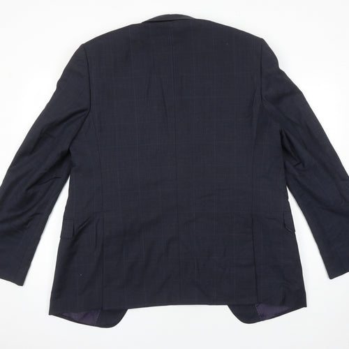 M&S Mens Black Check Wool Jacket Blazer Size 42 Regular