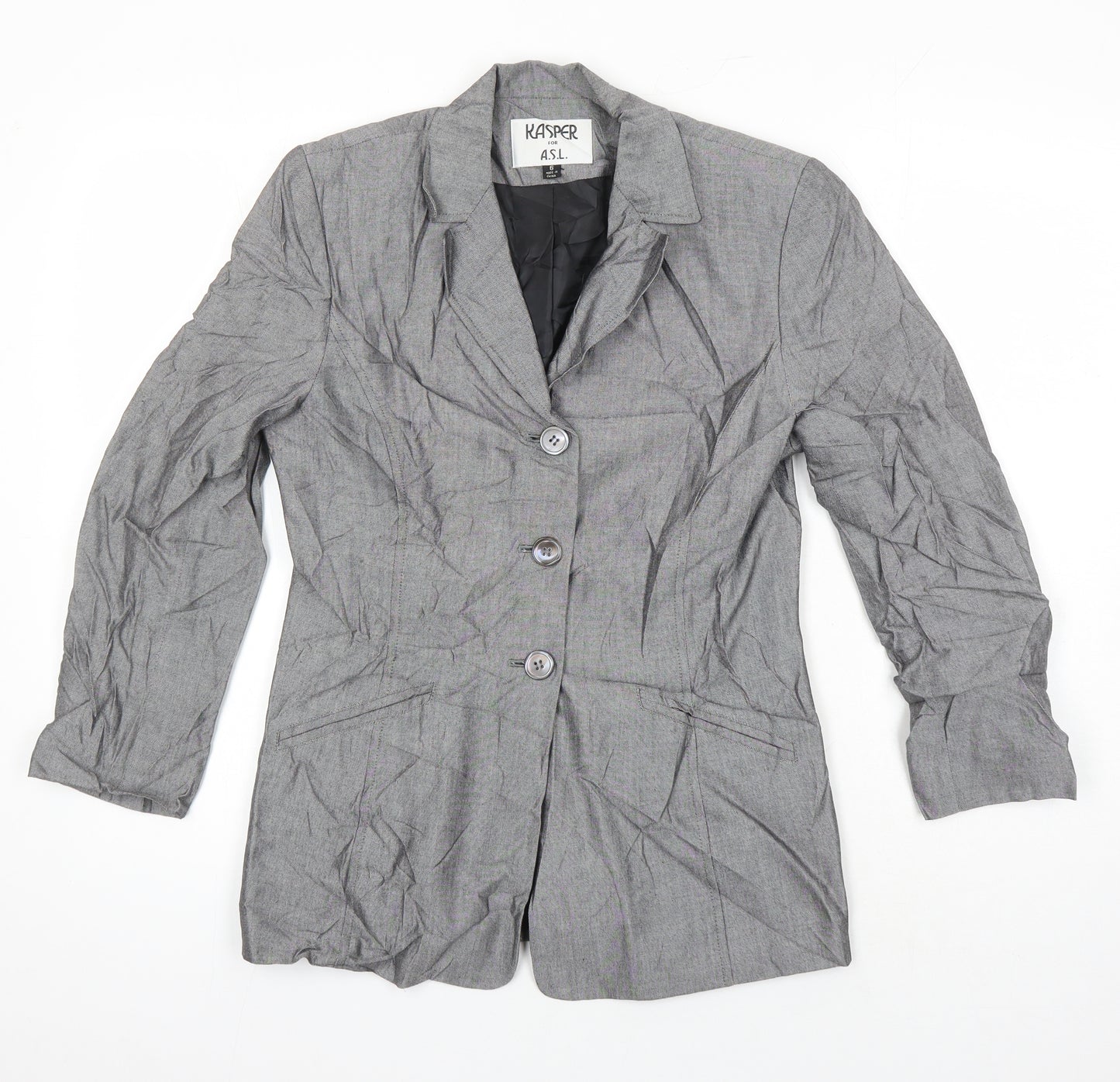 Kasper Womens Grey Jacket Blazer Size 6 Button