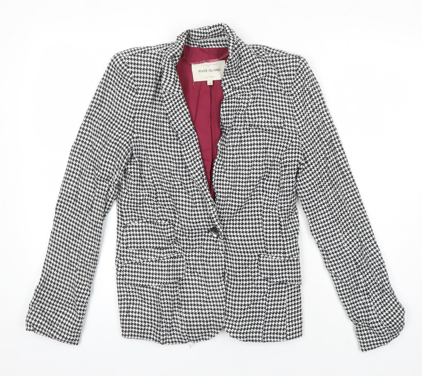 River Island Womens Multicoloured Check Jacket Blazer Size 8 Button